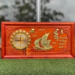 đồng hồ gỗ thuận buồm xuôi gió dát vàng 41x81cm khung trơn