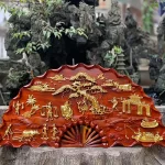 tranh quạt đồng quê dát vàng