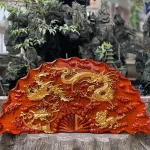 tranh quạt tứ linh dát vàng