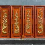 tranh tứ quý tùng cúc trúc mai bằng gỗ dát vàng