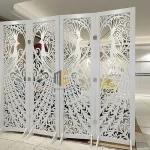 vách bình phong cnc con công 4 tấm