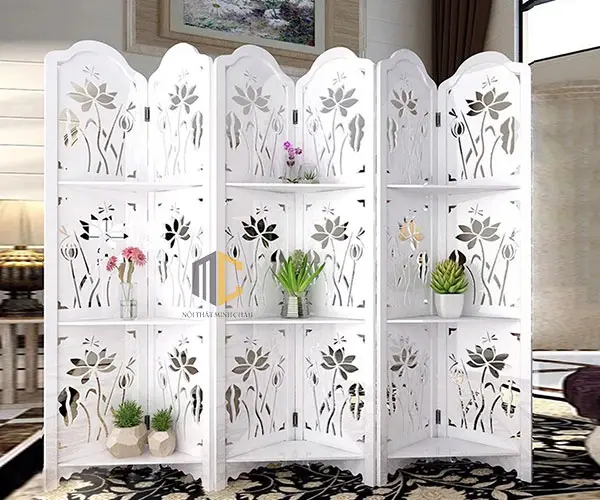 bình phong nhà hàng có kệ hoa sen 6 tấm