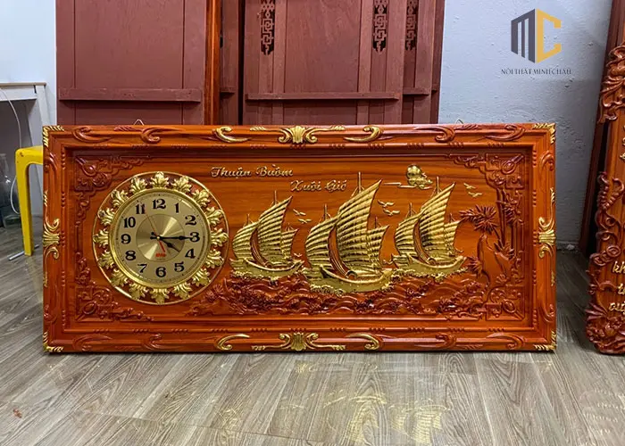 đồng hồ gỗ thuận buồm xuôi gió treo phòng khách