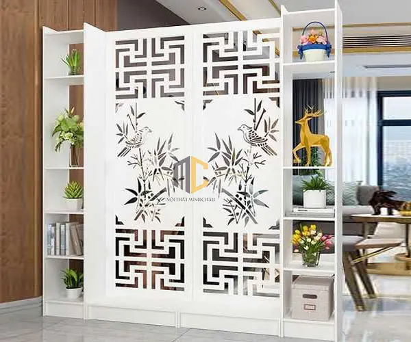 kệ vách ngăn cầu thang chim trúc 2 vách 2 kệ