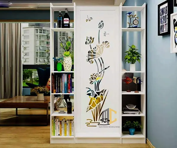 kệ vách ngăn phòng thờ hoa sen 1 vách 2 kệ