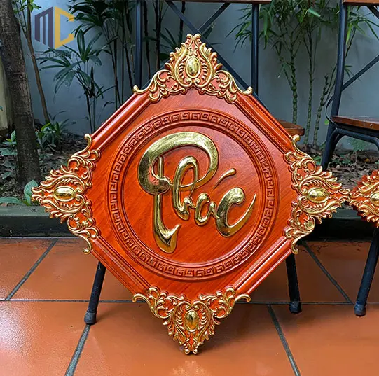 tranh gỗ chữ phúc treo bàn thờ