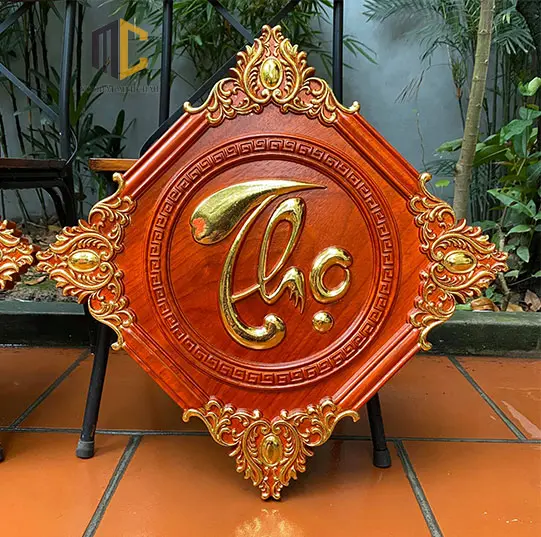 tranh gỗ chữ thọ treo bàn thờ