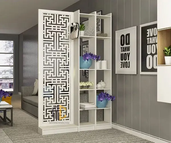 vách ngăn cnc chữ vạn liền kệ 1 vách 2 kệ phải