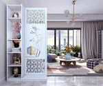 vách ngăn kệ gỗ trang trí phòng khách cây trúc 1 vách 1 kệ