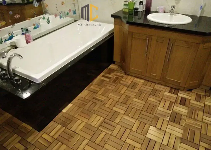 vỉ gỗ tự nhiên lót sàn nhà tắm