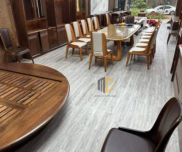 sàn nhựa giả gỗ màu xám hoàn thiện