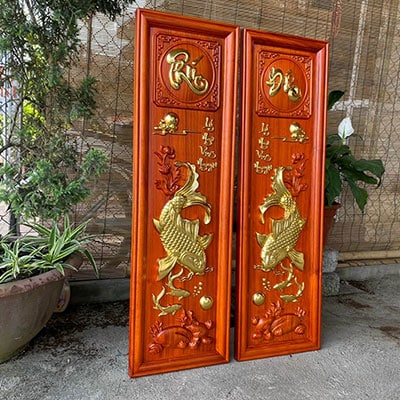tranh cá chép gỗ banner