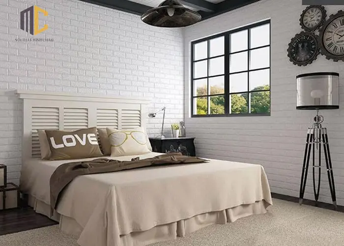 xốp dán tường giả gạch phòng ngủ