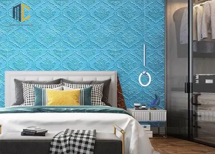 xốp dán tường phòng ngủ hoa văn