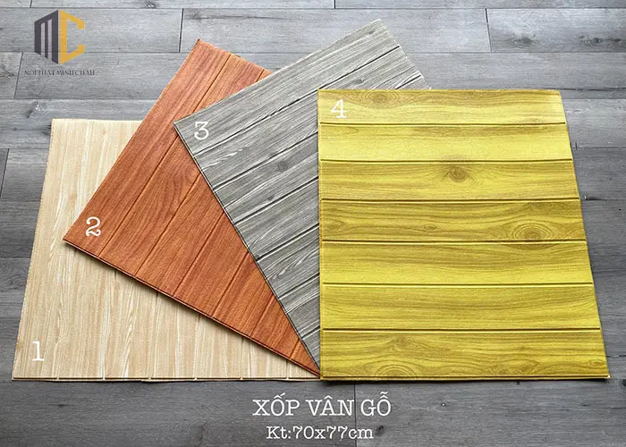 xốp dán tường phòng ngủ vân gỗ
