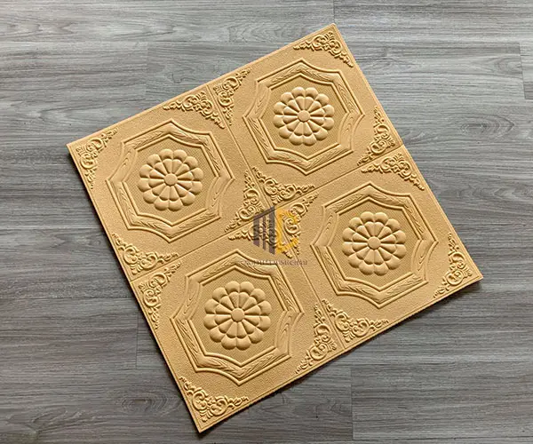 tấm xốp ốp tường 3d hoa thị màu vàng kem