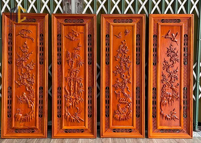 tranh gỗ tứ quý tùng cúc trúc mai