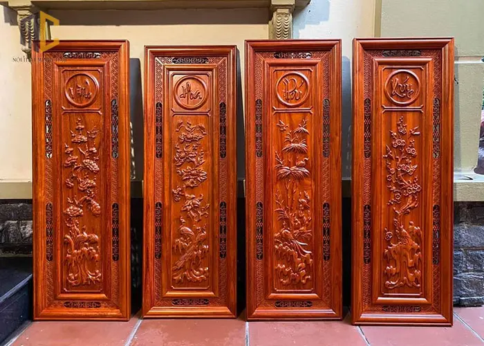 tranh gỗ tứ quý vinh hoa phú quý