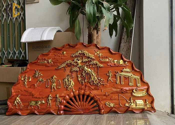 tranh quạt gỗ treo tường