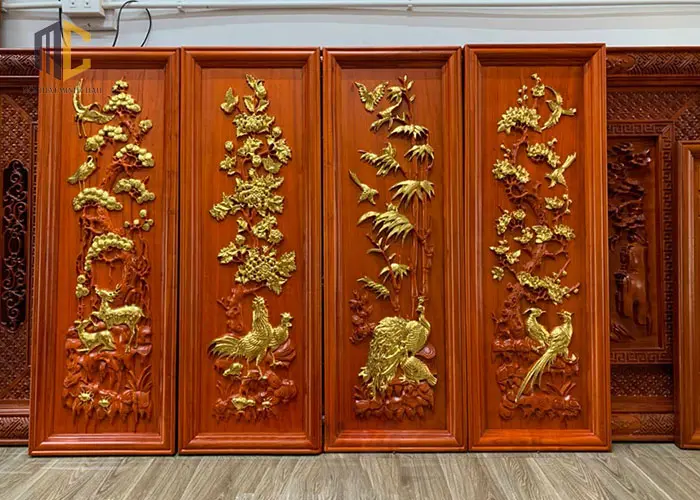 tranh tứ quý gỗ cúc gà