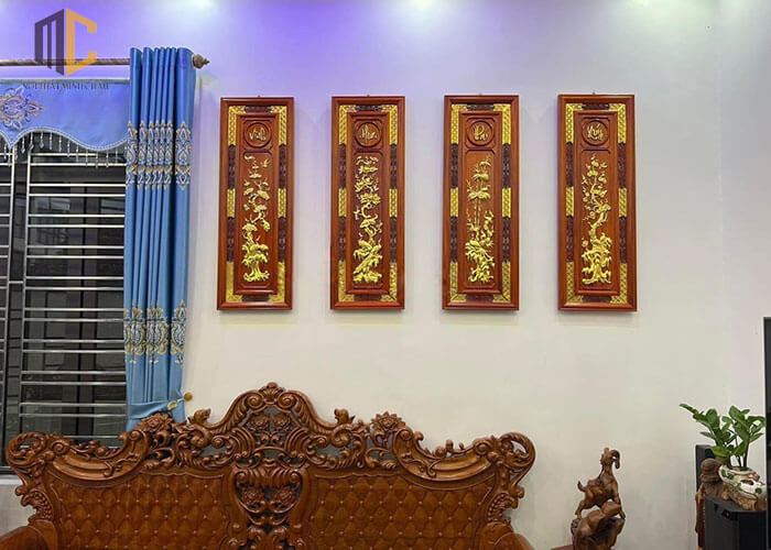 tranh tứ quý gỗ treo phòng khách