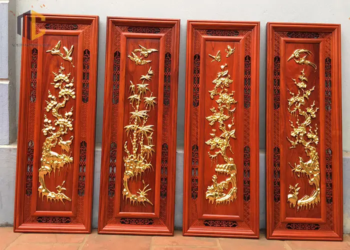 tranh tứ quý gỗ tùng cúc trúc mai