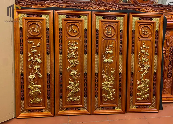 tranh tứ quý gỗ vinh hoa phú quý