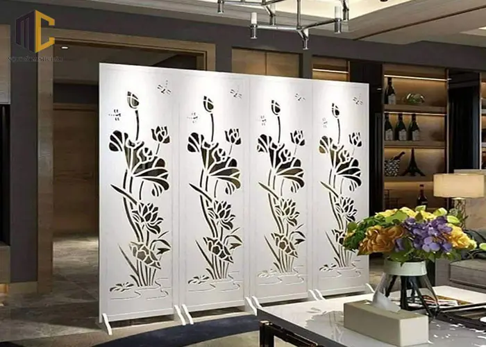 bình phong che giường ngủ hoa sen