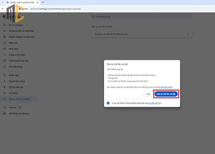 khôi phục mặc định chrome 1