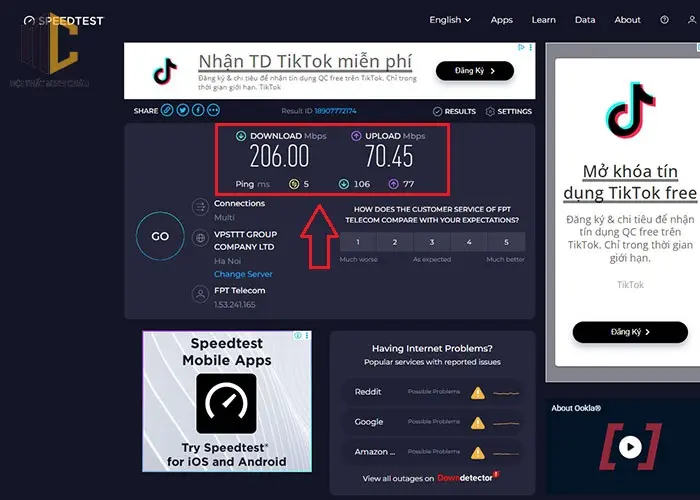 kiểm tra tốc độ mạng bằng speedtest